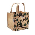 Borsina in juta con stampa renne, 15x12H15 cm (kit da 10)