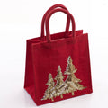 Borsina in juta rossa con alberi oro, 25x15H25 cm (kit da 5)
