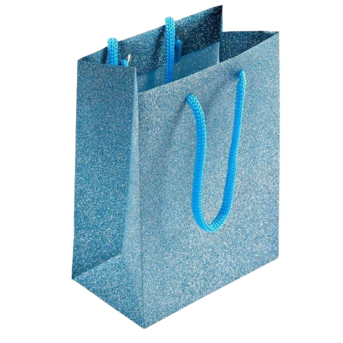Shopper blu con glitter, 21H25 cm, set di 6 (kit da 3)