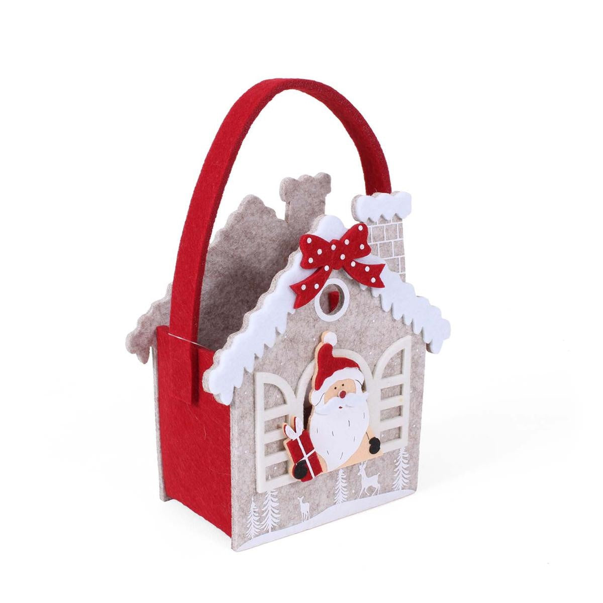 Borsina in feltro casa di Babbo Natale, 17x9H19 cm (kit da 5)