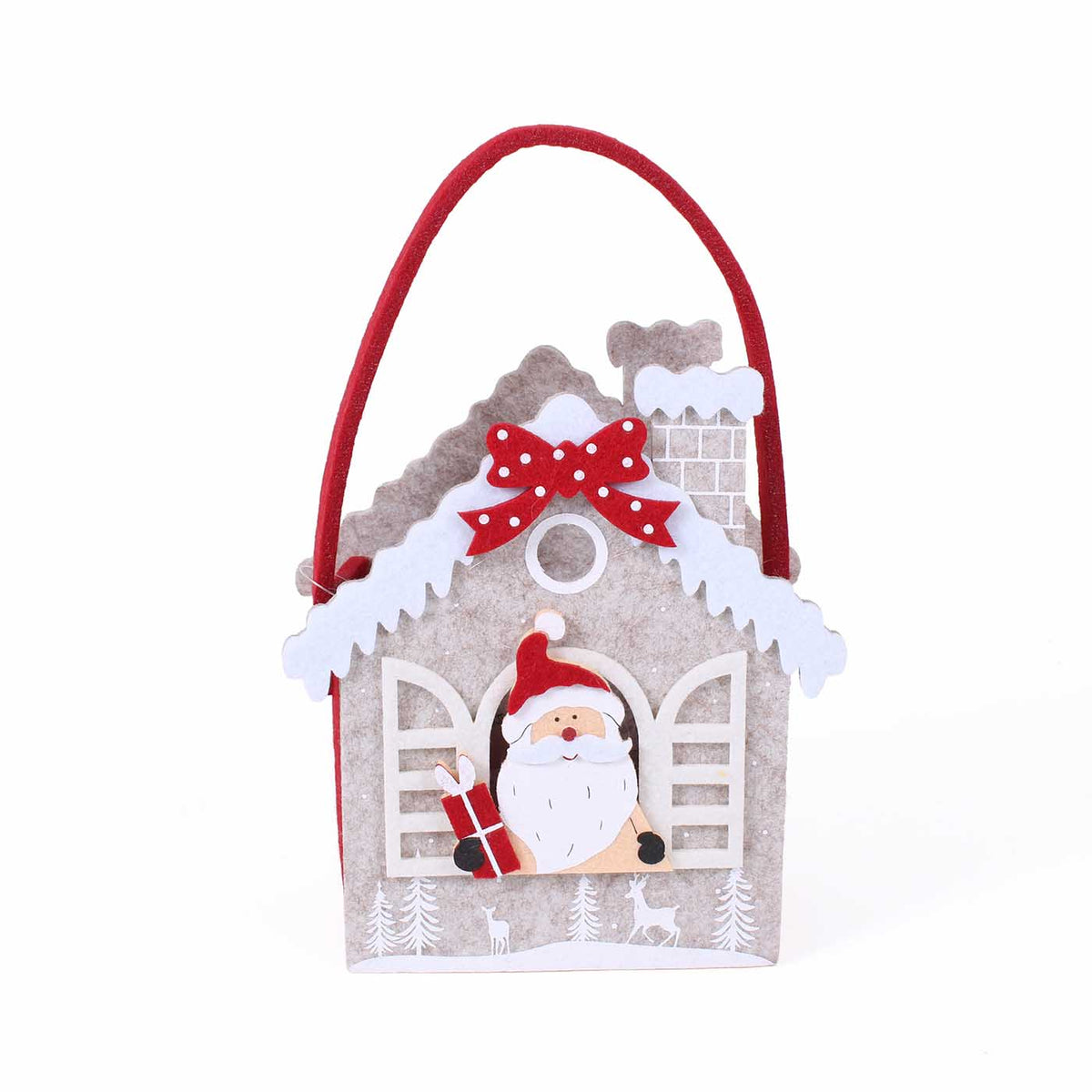 Borsina in feltro casa di Babbo Natale, 17x9H19 cm (kit da 5)