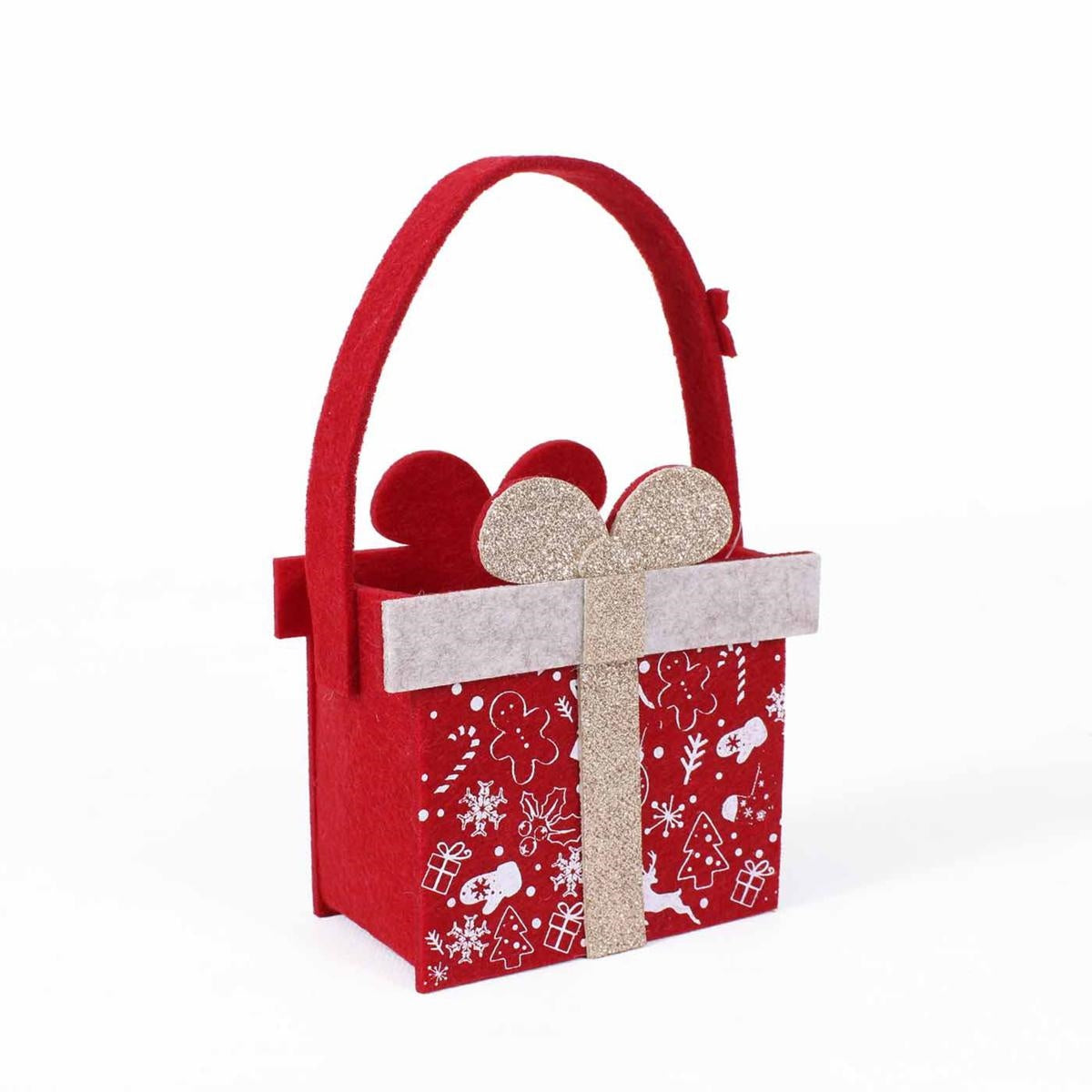 Borsina in feltro rosso Pacco Dono, 12x7H12 cm (kit da 10)