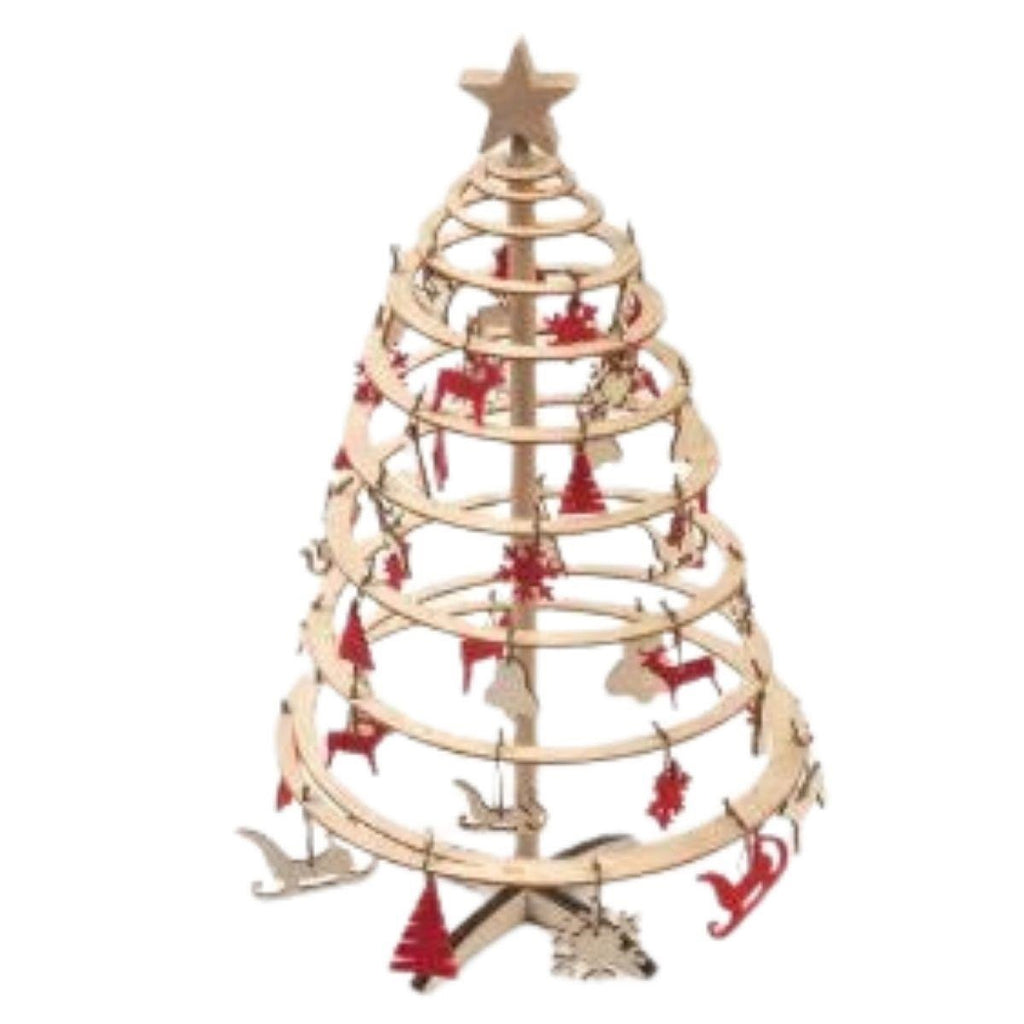 Decorazione Albero di Natale in legno con addobbi, Ø25H42 cm