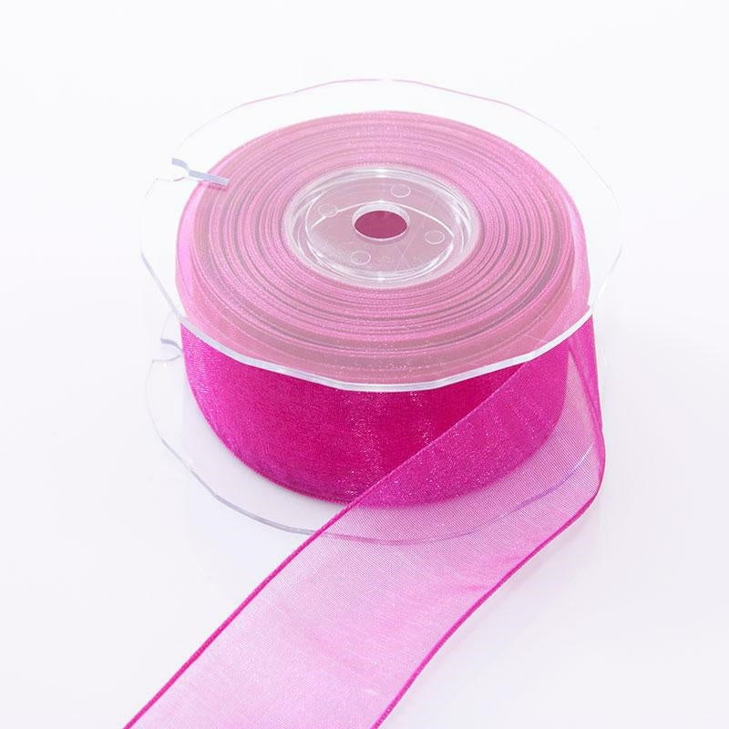 Nastro in organza fucsia fantasia animalier, 38 mm x 20 m (kit da 3)