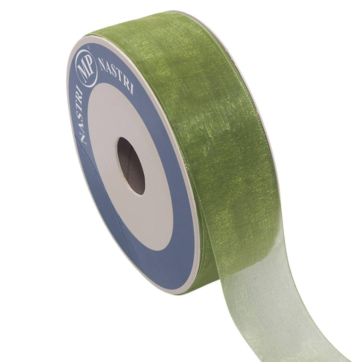 Nastro animato in organza verde oliva, 40 mm x 50 m (kit da 3)