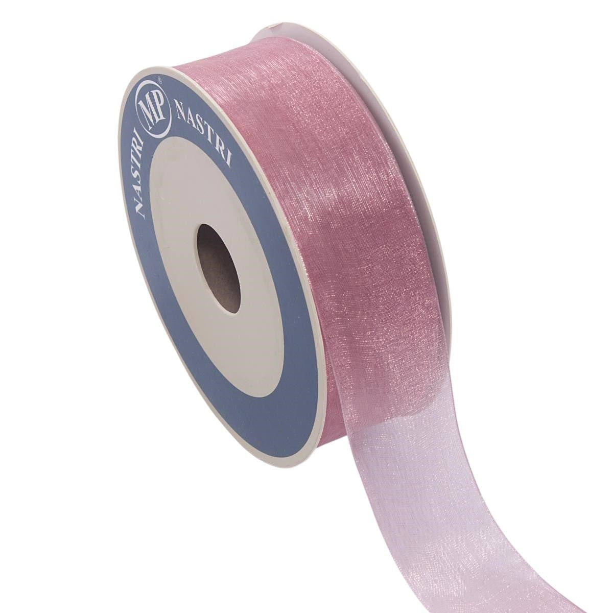 Nastro in organza rosa antico, 4 cm x 50 mt (kit da 3)