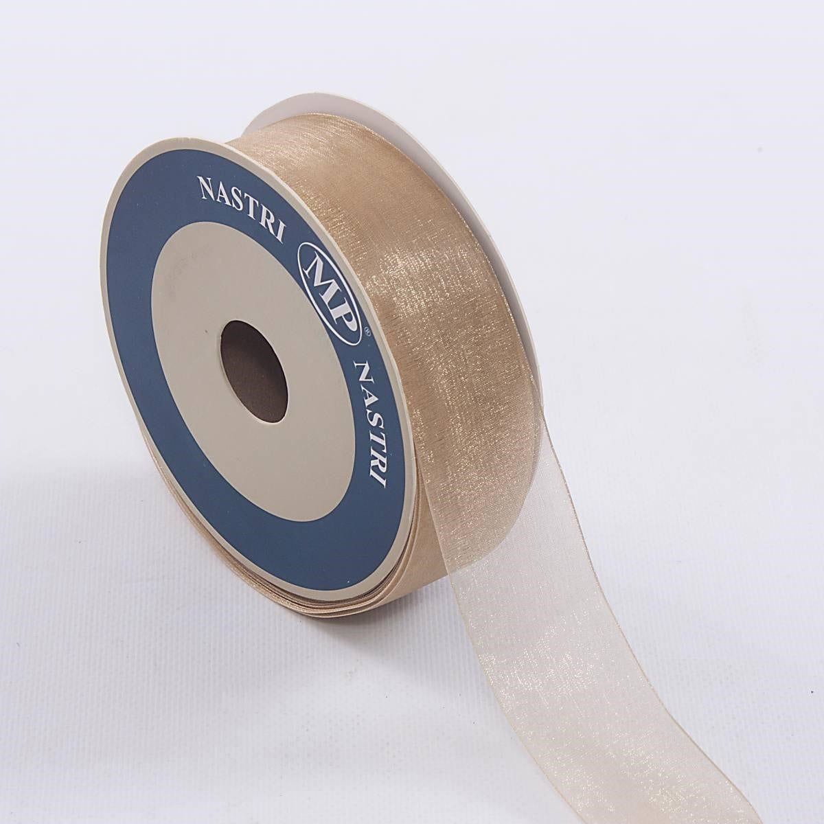 Nastro in organza beige fantasia animalier, 40 mm x 50 m (kit da 3)