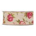 Rocchetto nastro ecru' con rose Nancy, 4 cm x 10 m (kit da 3)
