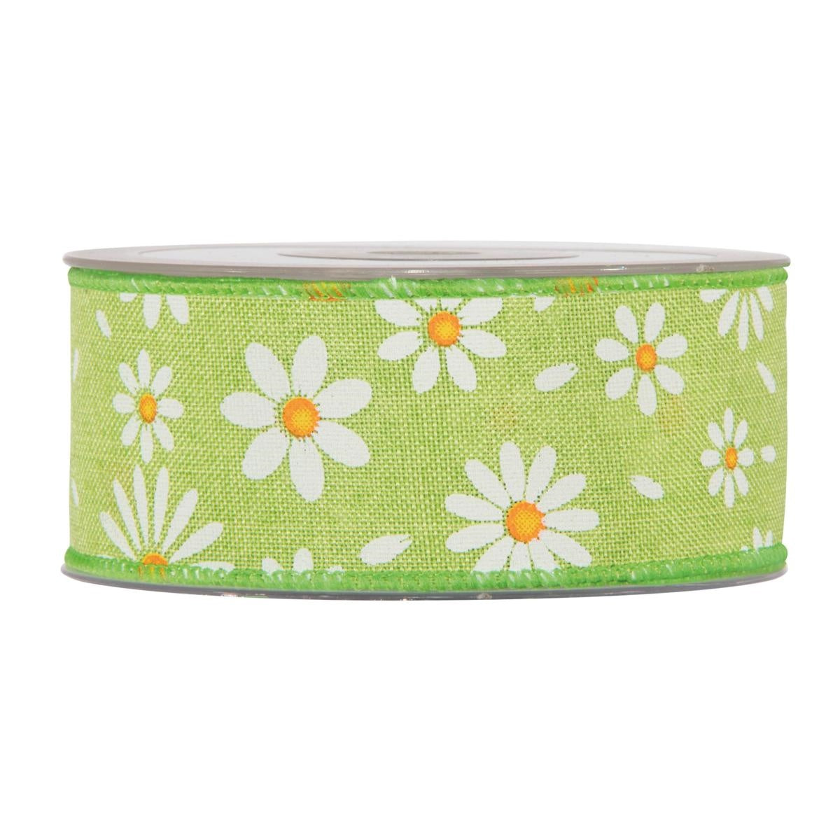Rocchetto di nastro animato verde con margherite, 4 cm x 10 m (kit da 3)