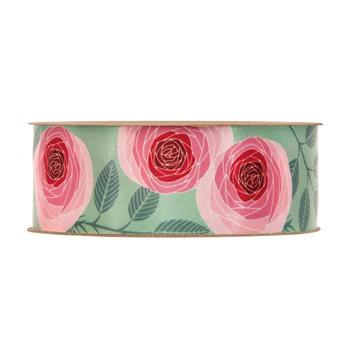 Rocchetto di nastro verde Romantic Roses, 4 cm x 15 mt