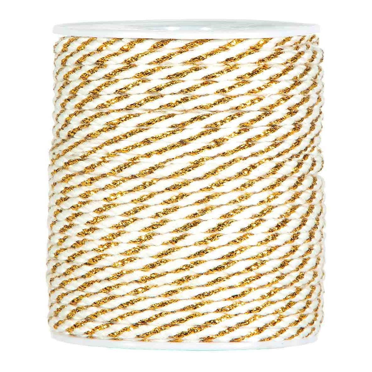 Cordino in poliestere e lurex bianco e oro, 2 mm x 30 mt (kit da 3)