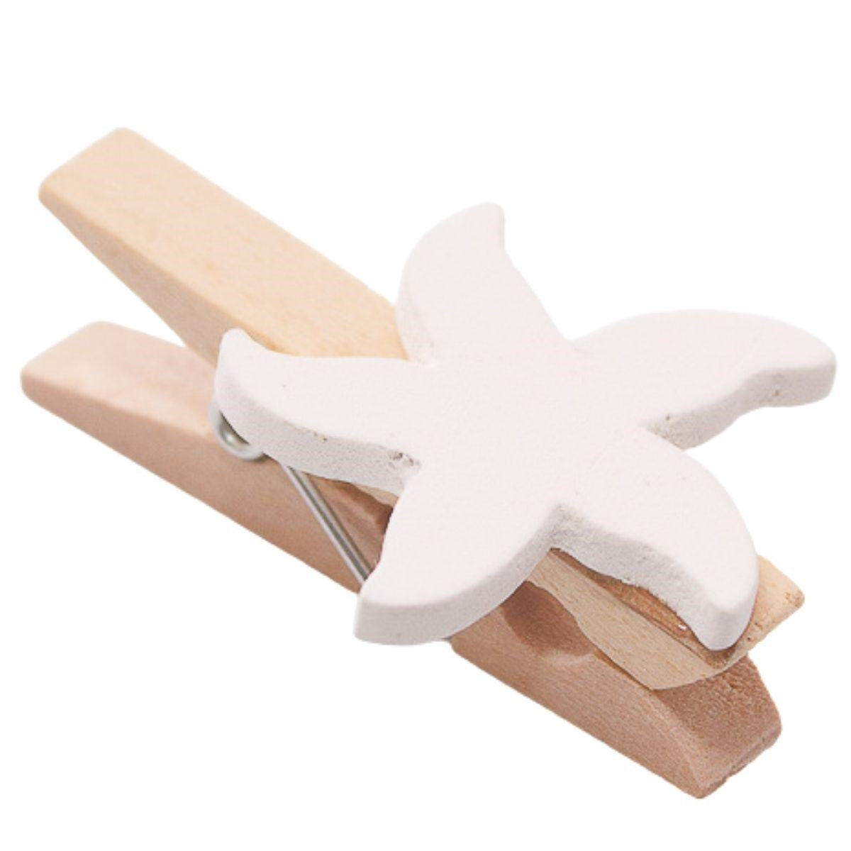 Mollette decorative a stella bianche, H4,5 cm, set da 8 (kit da 10)