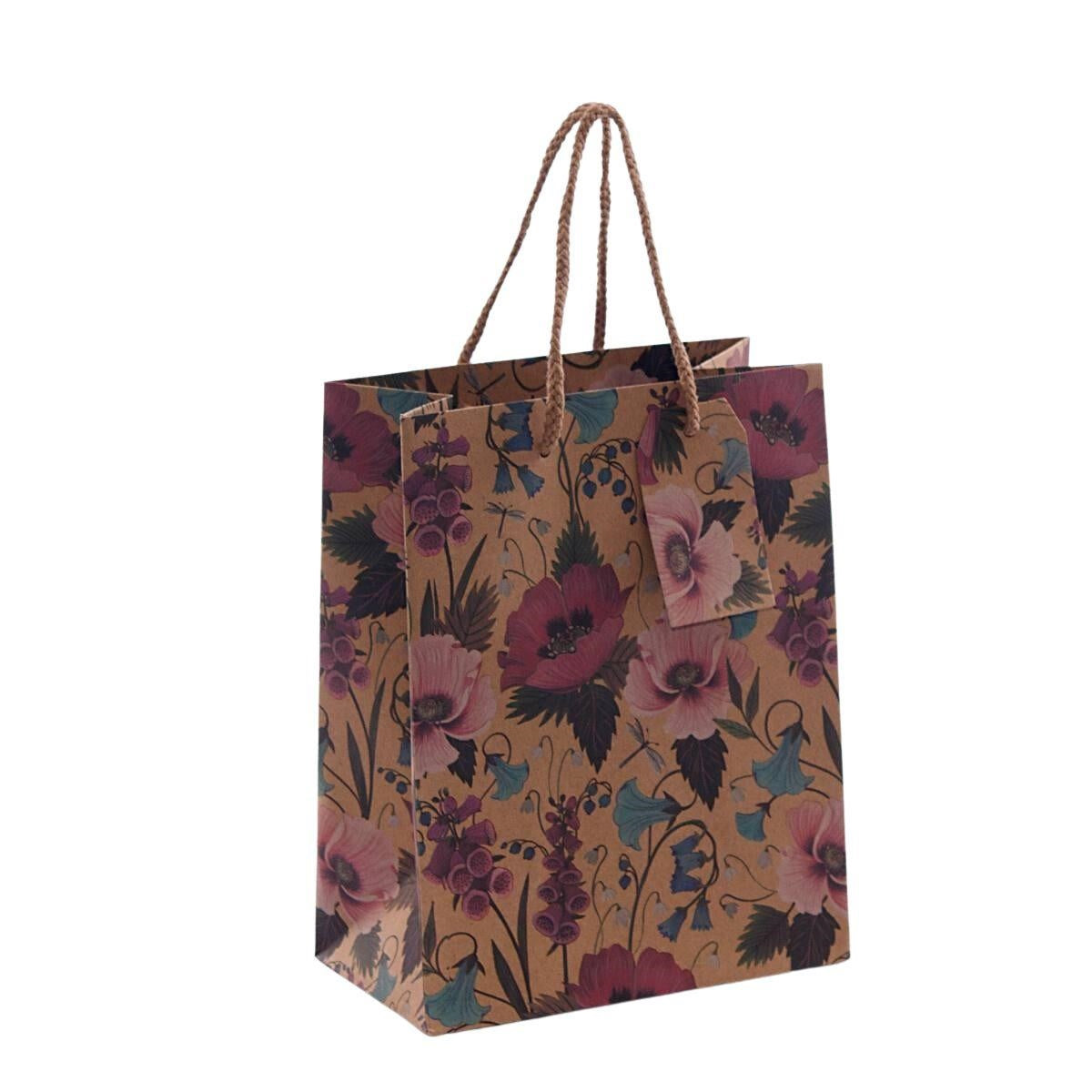 Shopper floreale di carta, 26x12H32 cm, confezione da 10