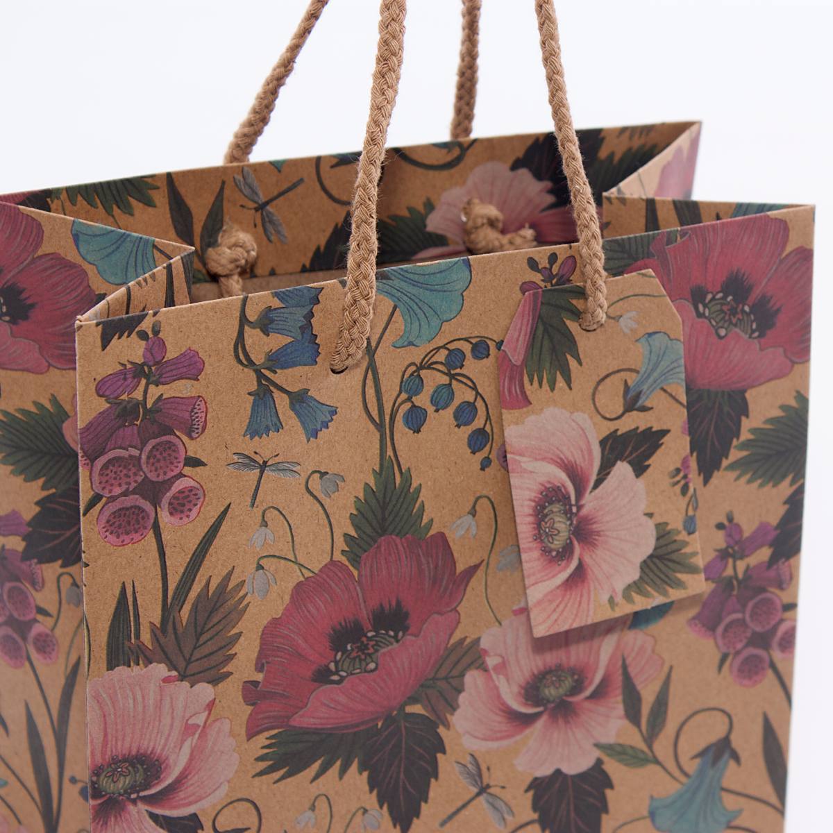 Shopper floreale di carta, 26x12H32 cm, confezione da 10