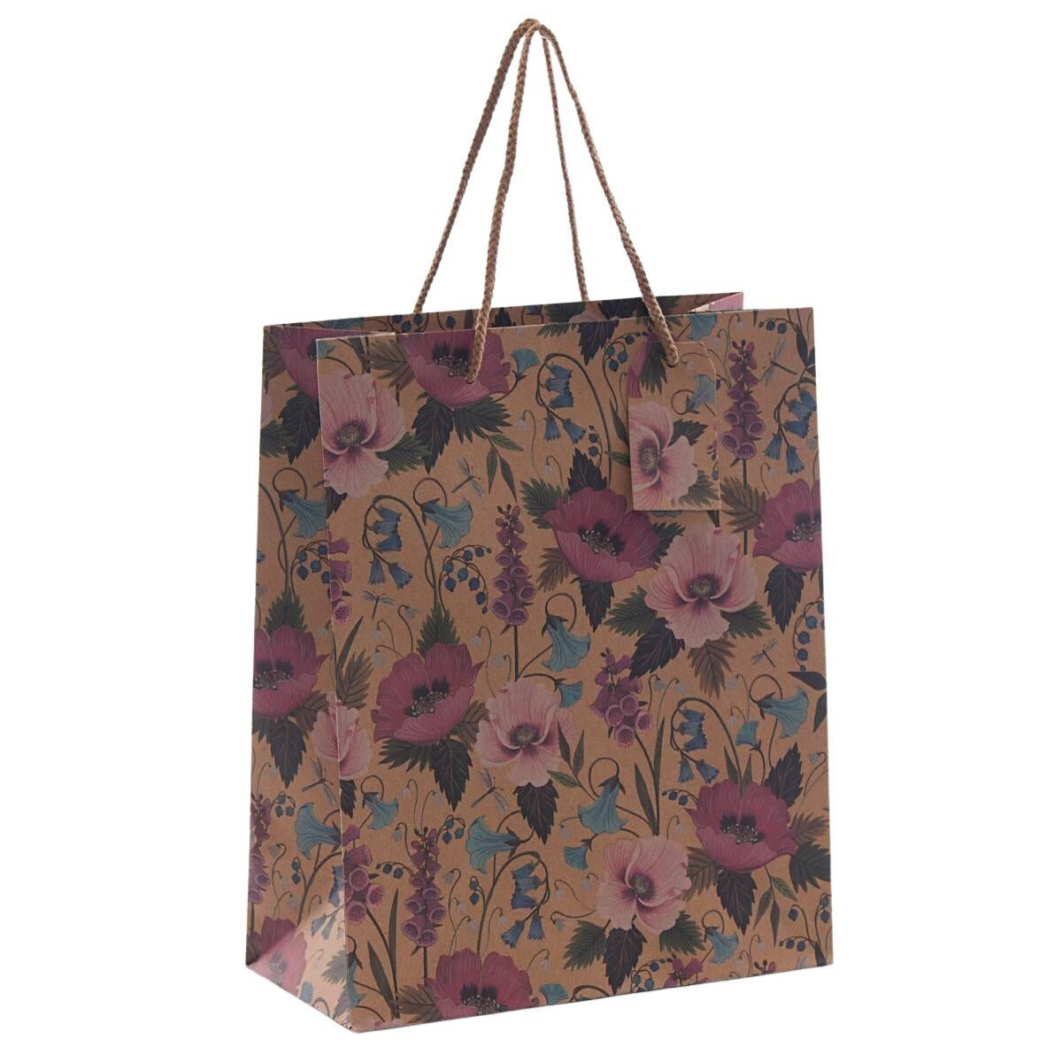 Shopper floreale in carta, 33x12,7x45,7 cm, confezione da 10