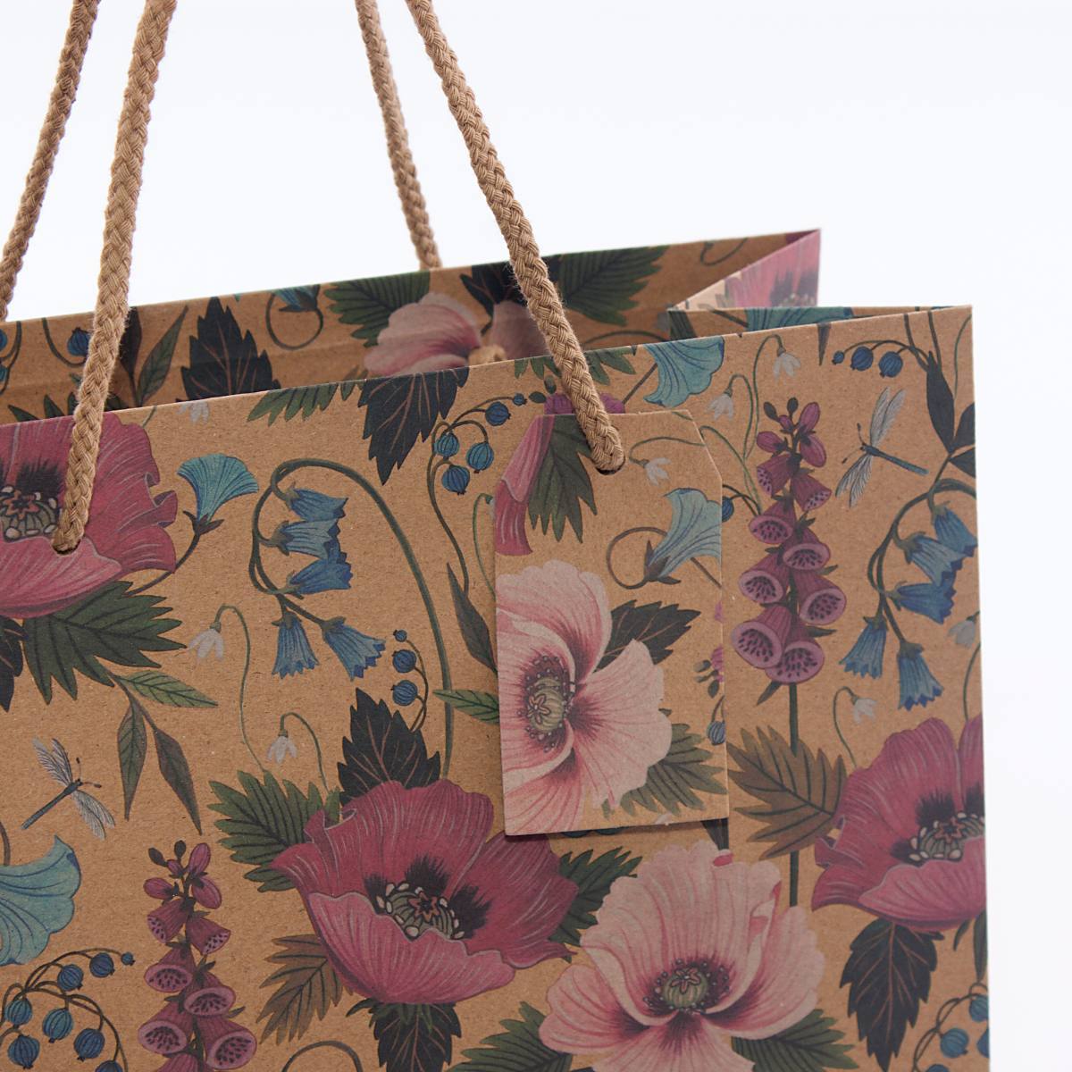 Shopper floreale in carta, 33x12,7x45,7 cm, confezione da 10