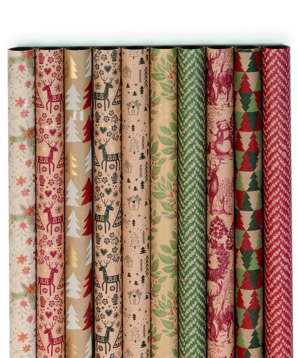 Carta regalo in rotolino, fantasia natalizia, 70 cm x 2 mt (kit da 10)