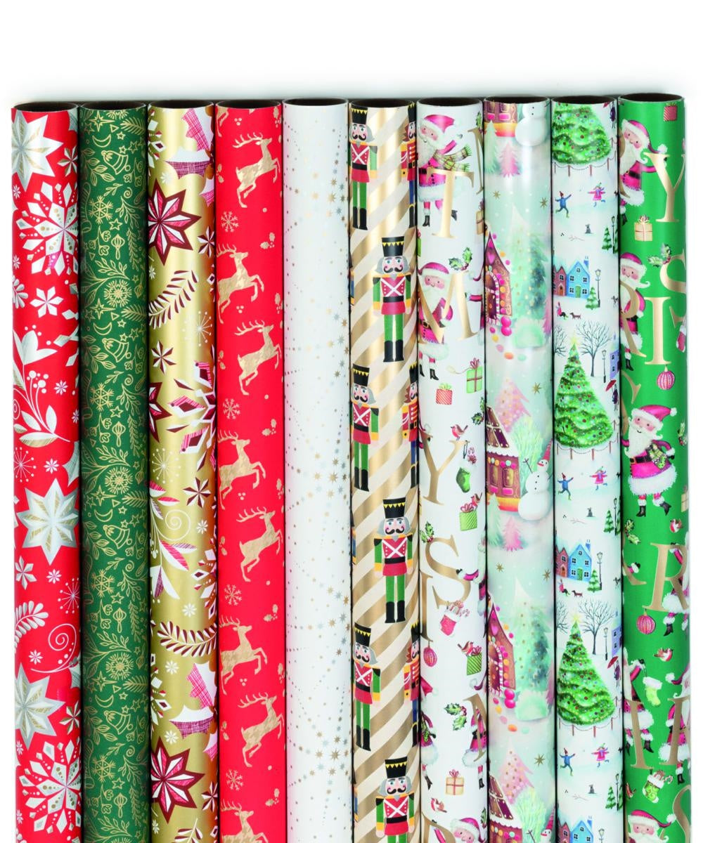 Carta regalo in rotolino fantasia natalizia, 70 cm x 2 m (kit da 10)