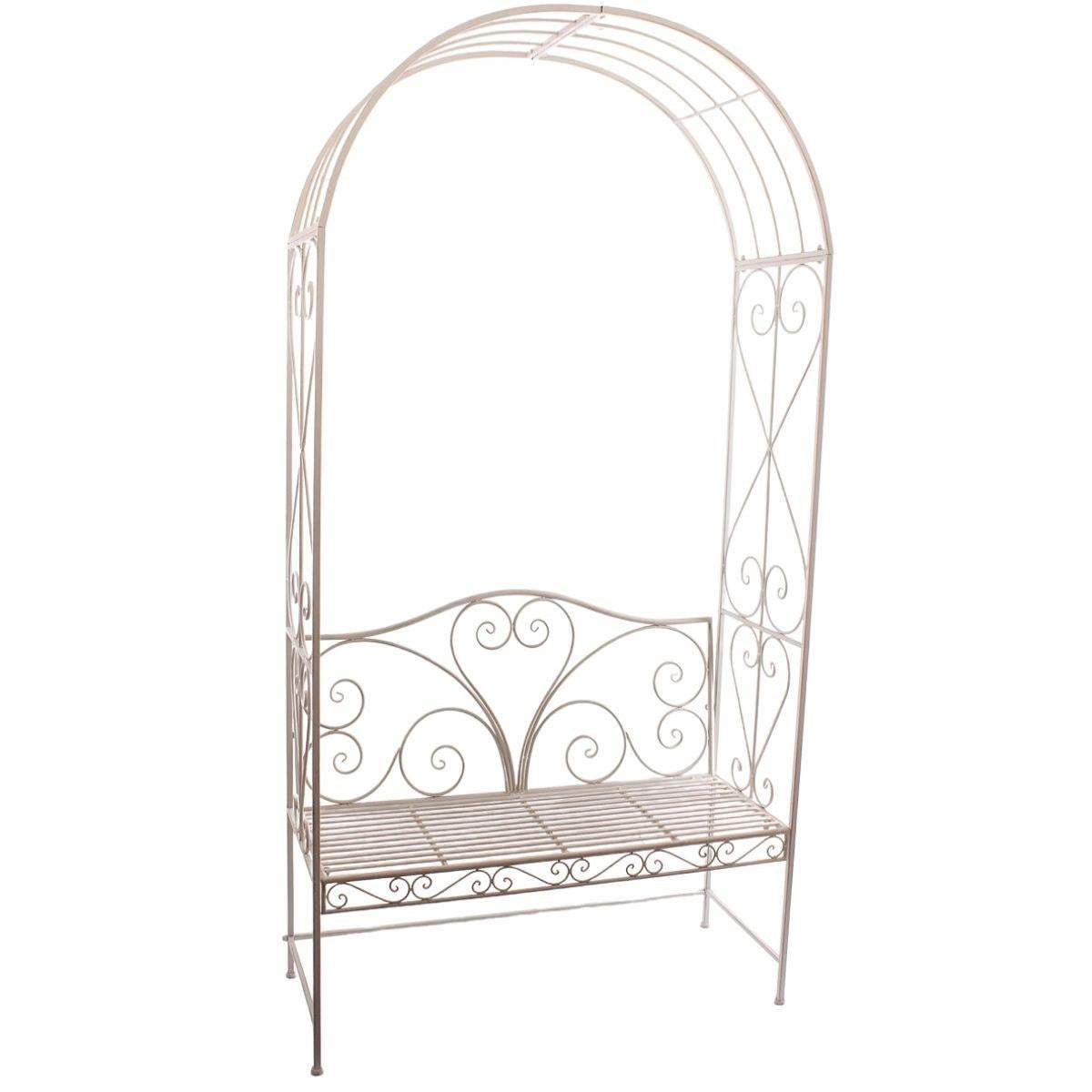 Panchina con arco in metallo bianco, 116x47H230 cm