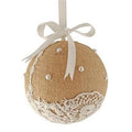 Decorazione palla beige in juta, pizzo e perle, Ø13 cm (kit da 10)