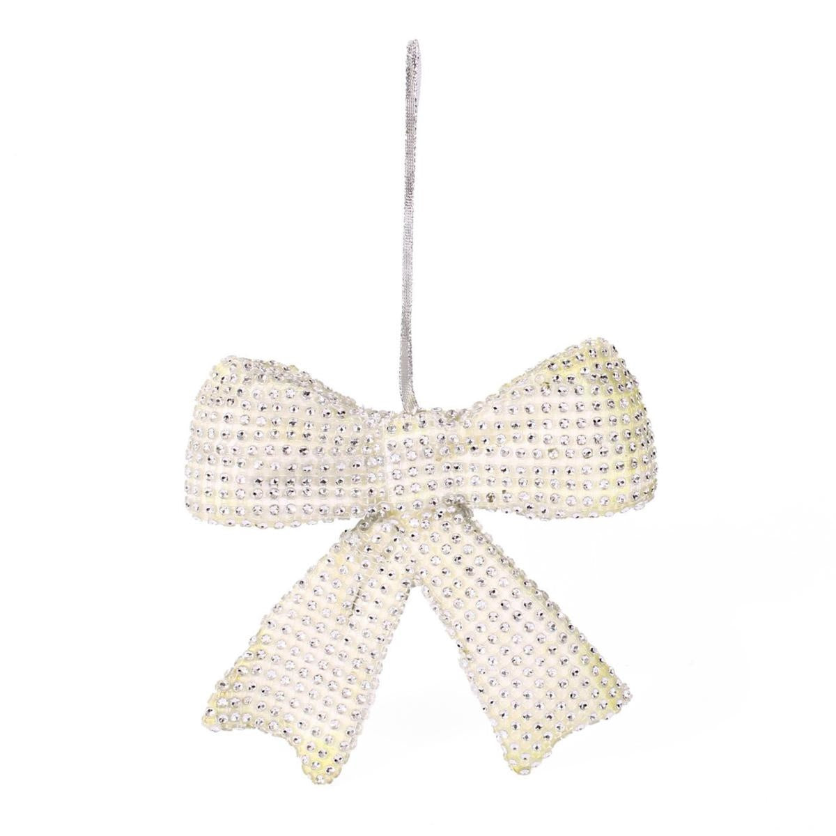 Decorazione natalizia a fiocco bianco con brillantini, 19x5H18 cm (kit da 5)
