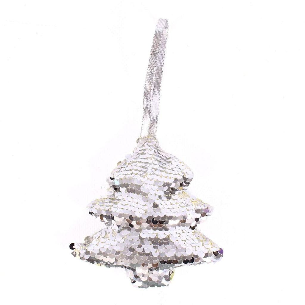 Decorazione natalizia albero con paillette argento, 11x3x11 cm (kit da 10)