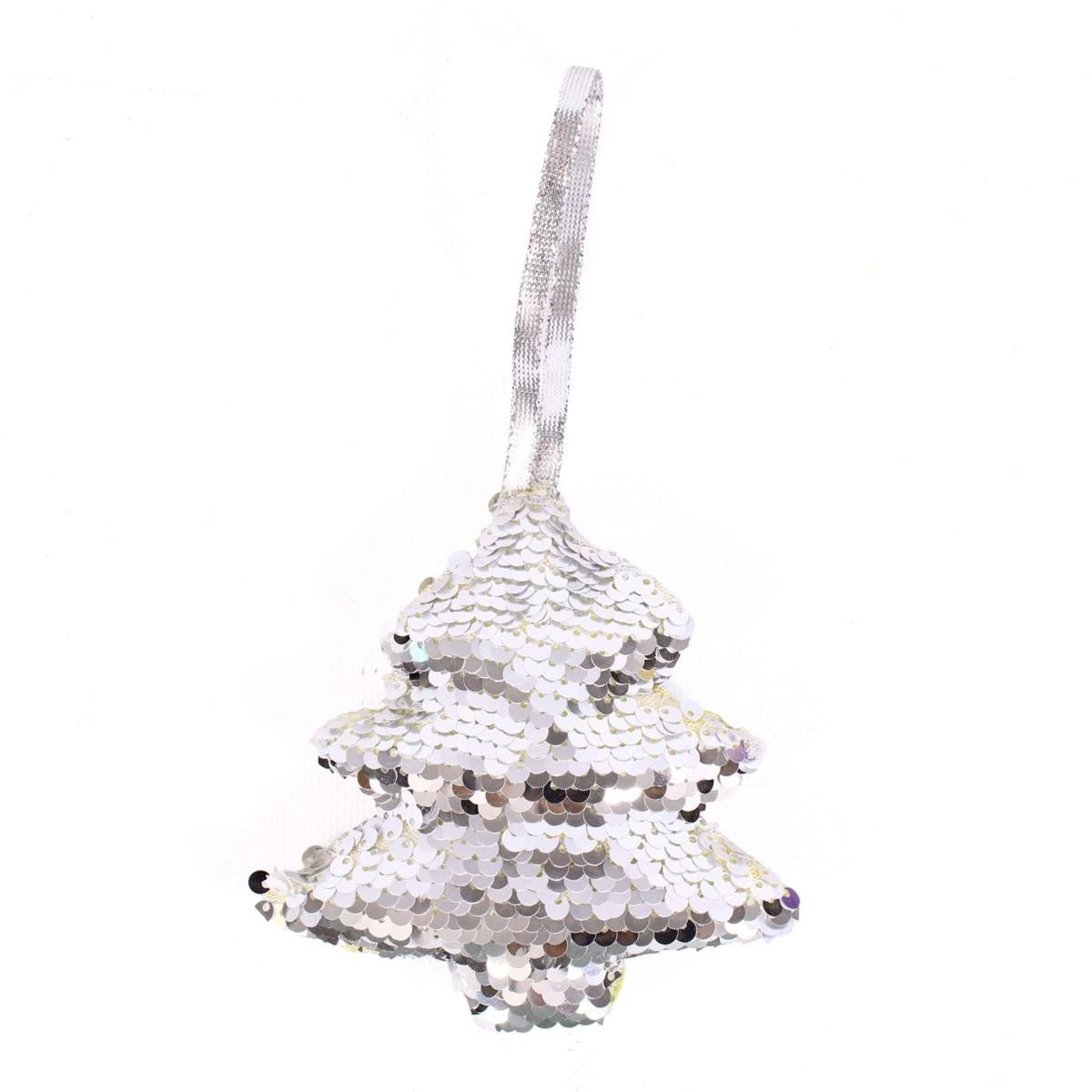 Decorazione natalizia albero con paillette argento, 11x3x11 cm (kit da 10)