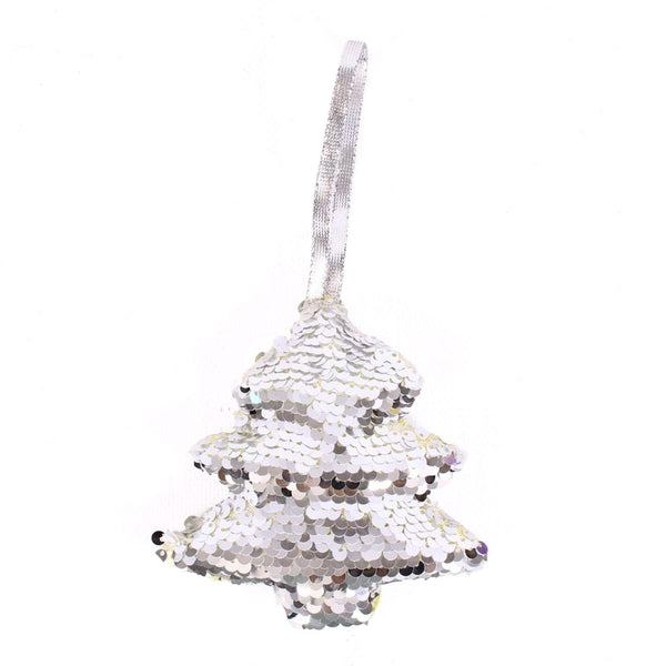 Decorazione natalizia albero con paillette argento, 11x3x11 cm (kit da 10)