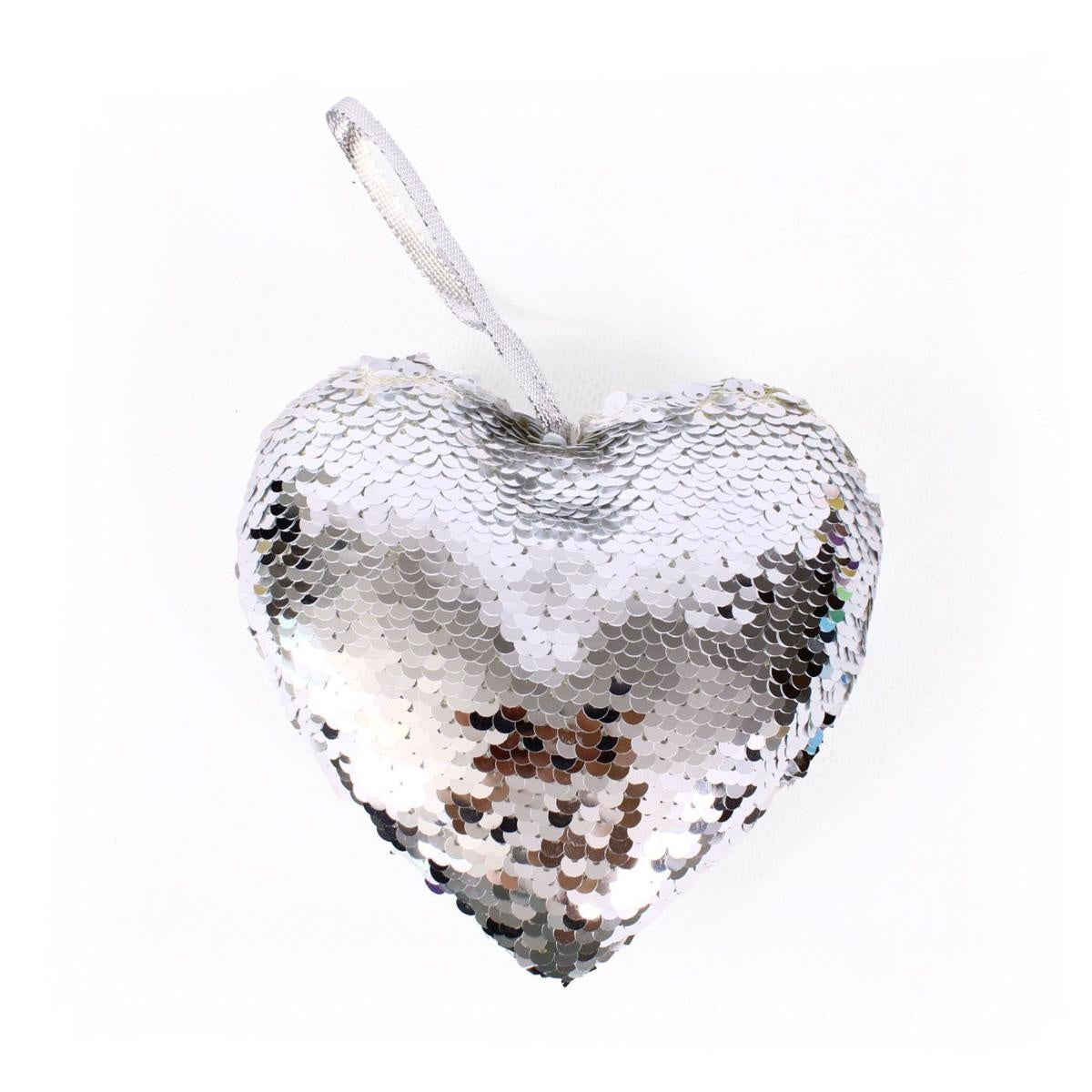 Decorazione natalizia a cuore con paillette argento, 13x4x13 cm (kit da 10)