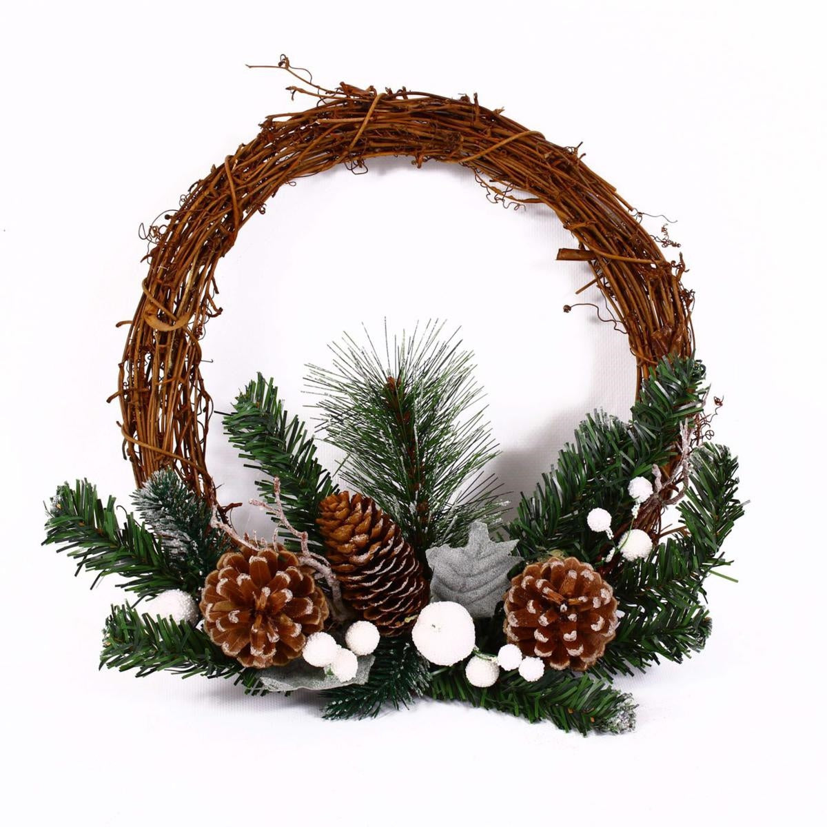 Decorazione corona naturale innevata diam, 30 cm