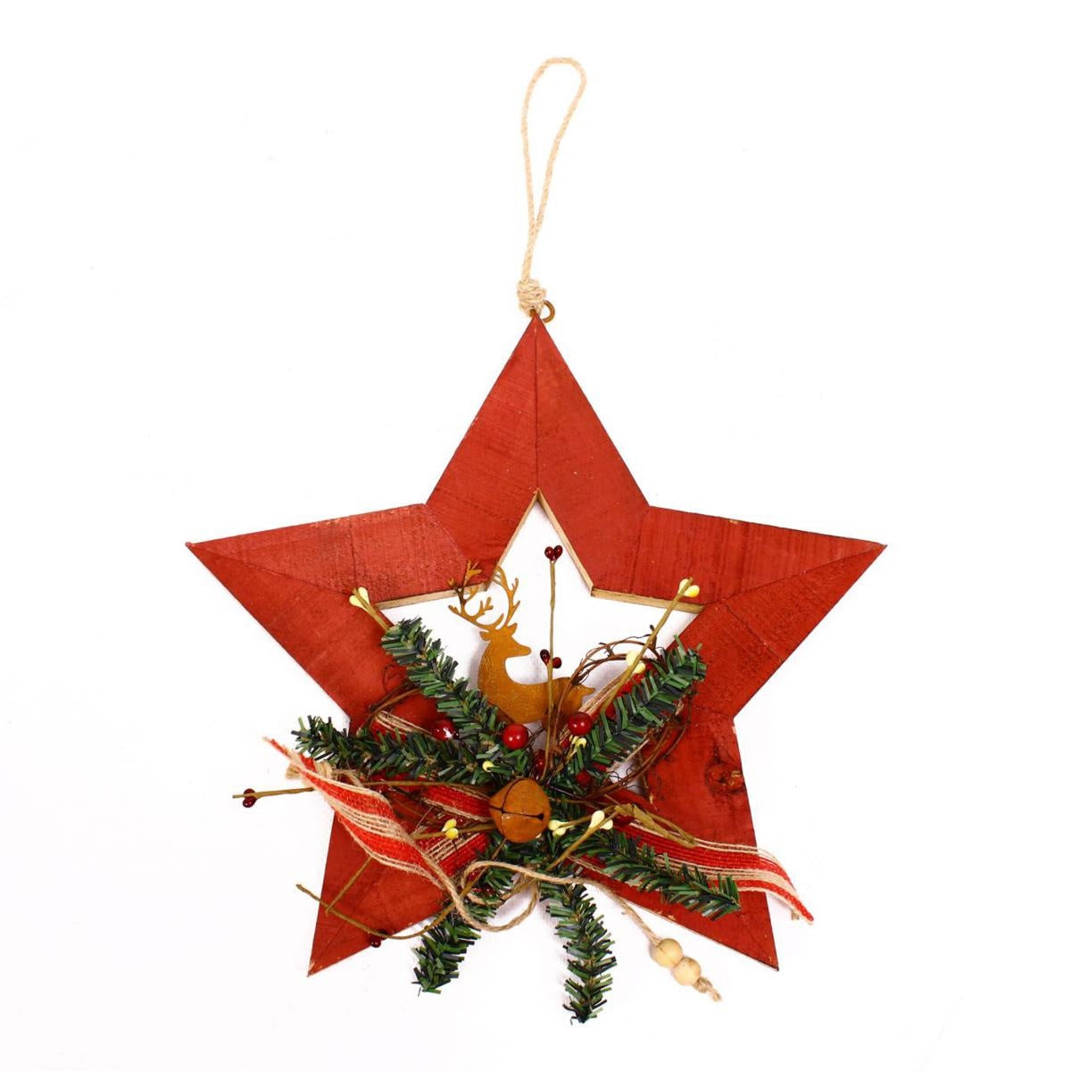 Decorazione natalizia in legno stella rossa, 30H4 cm (kit da 3)