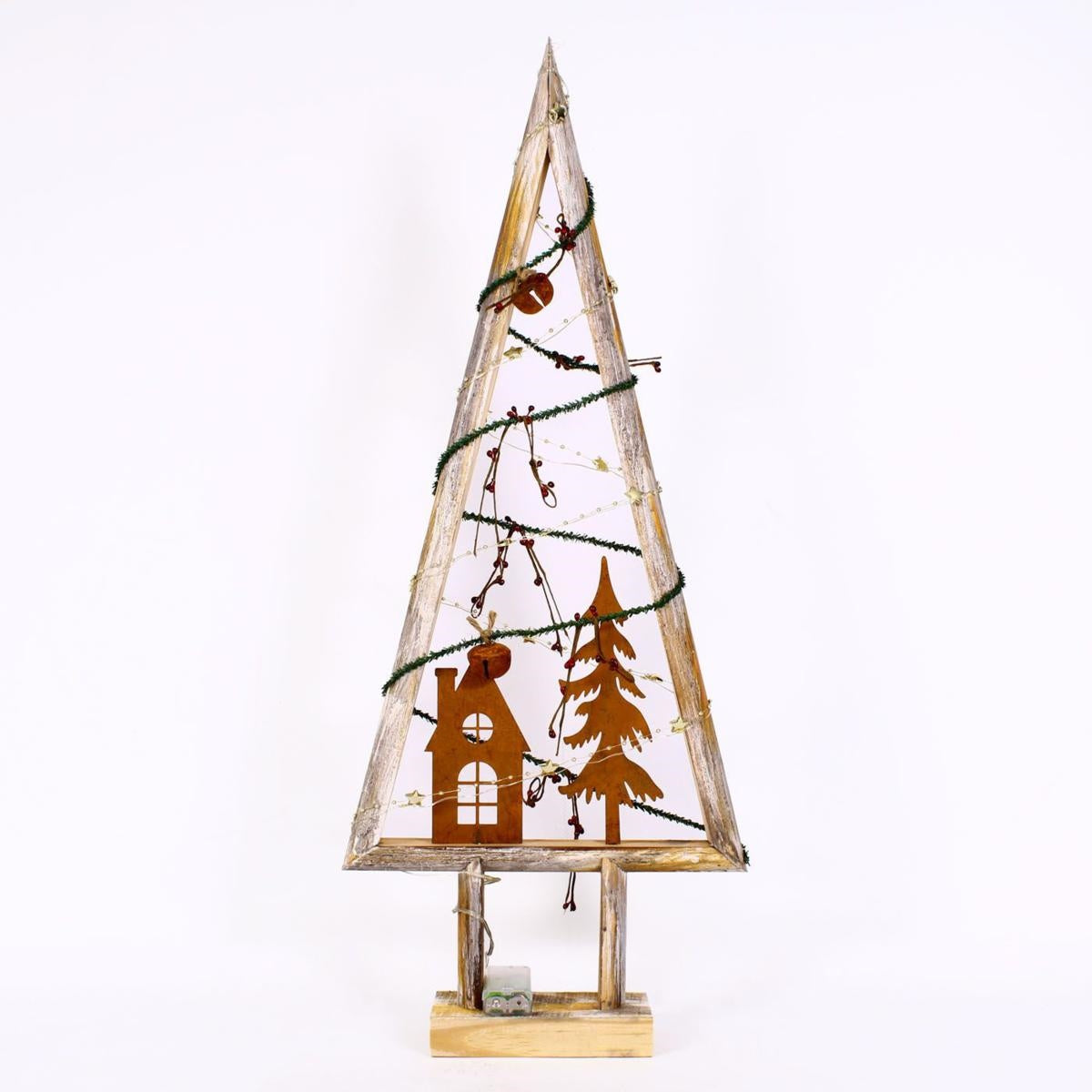 Decorazione natalizia in legno albero con luci LED, 28x8H72 cm