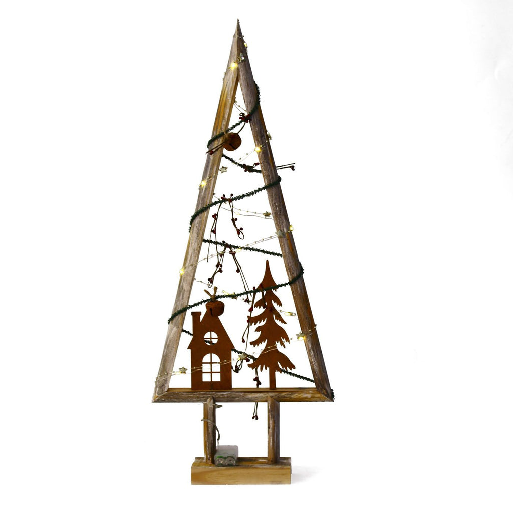 Decorazione natalizia in legno albero con luci LED, 28x8H72 cm