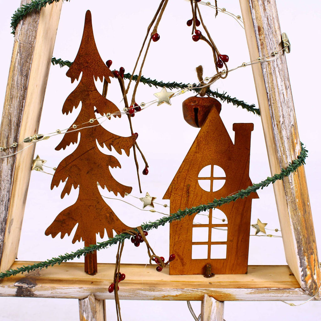 Decorazione natalizia in legno albero con luci LED, 28x8H72 cm