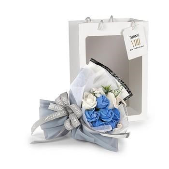 Composizione floreale blu in borsa di cartone, 22x14x34 cm (kit da 3)