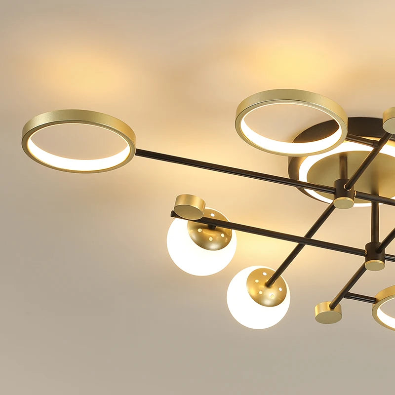 Lampadario a sfere in vetro e ferro battuto, 4, 6 o 8 luci – dettaglio 5