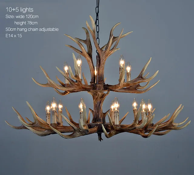 Lampadario rustico in resina a corna, da 2 a 9 luci – dettaglio 11