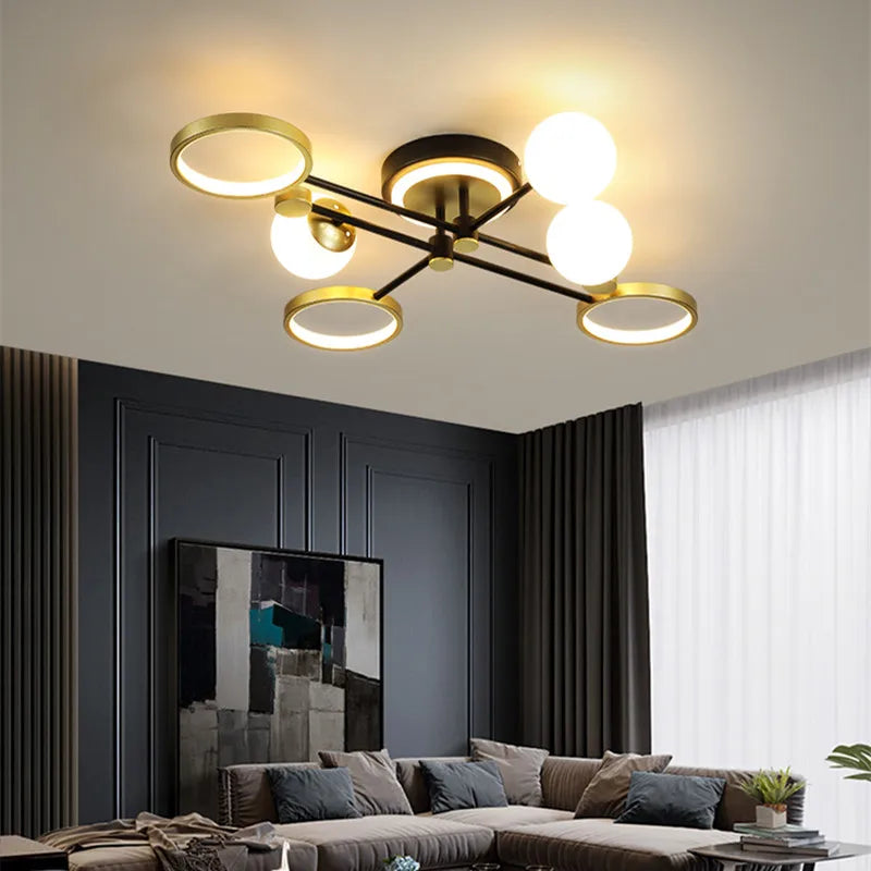 Lampadario a sfere in vetro e ferro battuto, 4, 6 o 8 luci – dettaglio 2