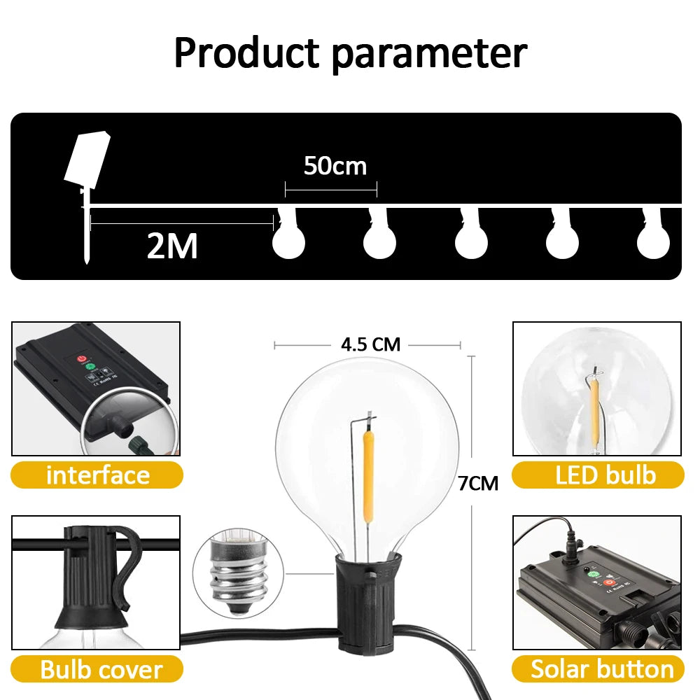 Catena luminosa solare G40 da esterno, da 7 a 12 metri – dettaglio 3
