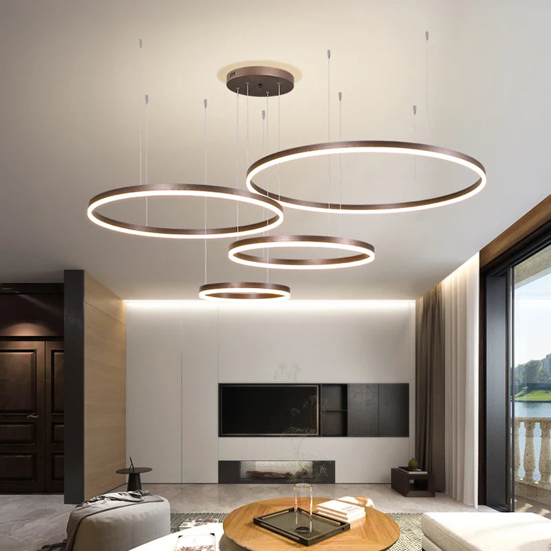 Lampadario LED ad anelli, da 1 a 5 anelli, 4 finiture – dettaglio 1