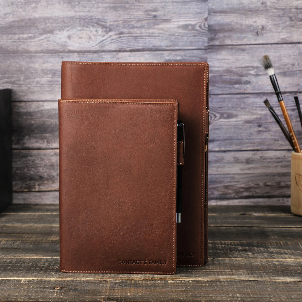Copertina in vera pelle per quaderno A5 o B5, con portapenne – foto 5