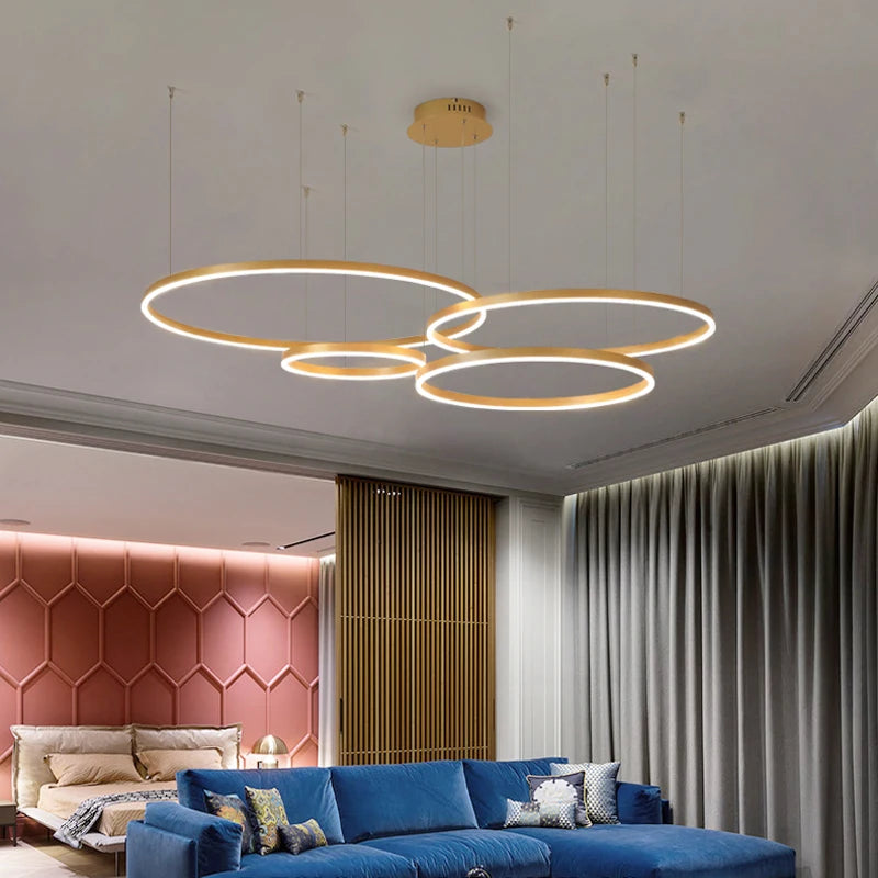 Lampadario LED ad anelli, da 1 a 5 anelli, 4 finiture