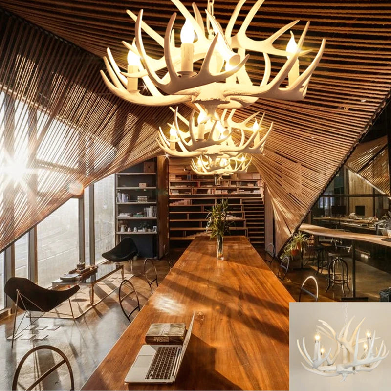 Lampadario rustico in resina a corna, da 2 a 9 luci – dettaglio 2