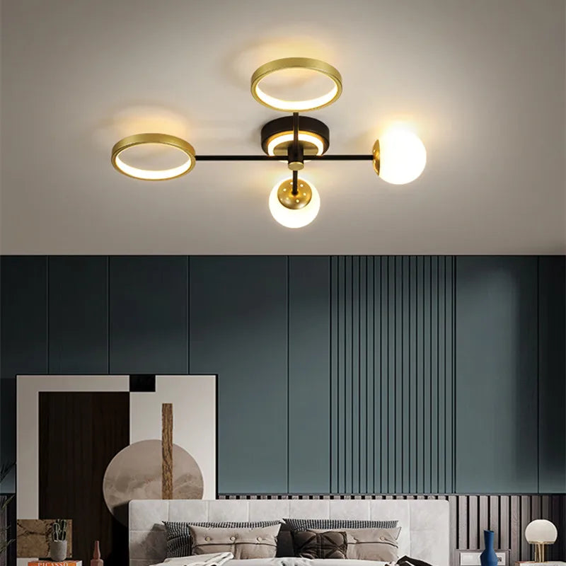 Lampadario a sfere in vetro e ferro battuto, 4, 6 o 8 luci – dettaglio 3