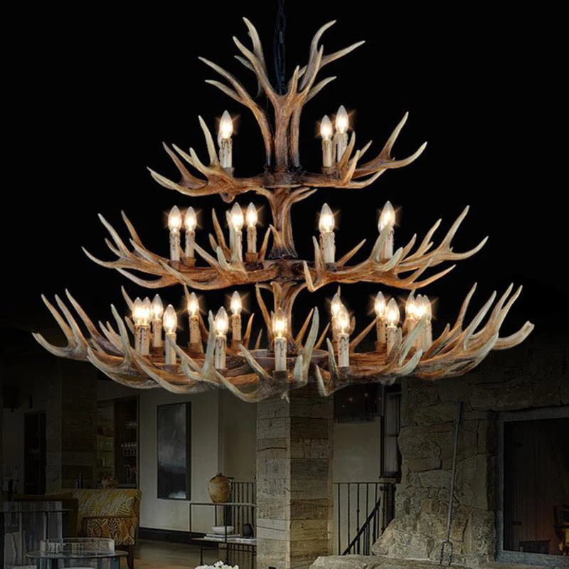 Lampadario rustico in resina a corna, da 2 a 9 luci – dettaglio 4