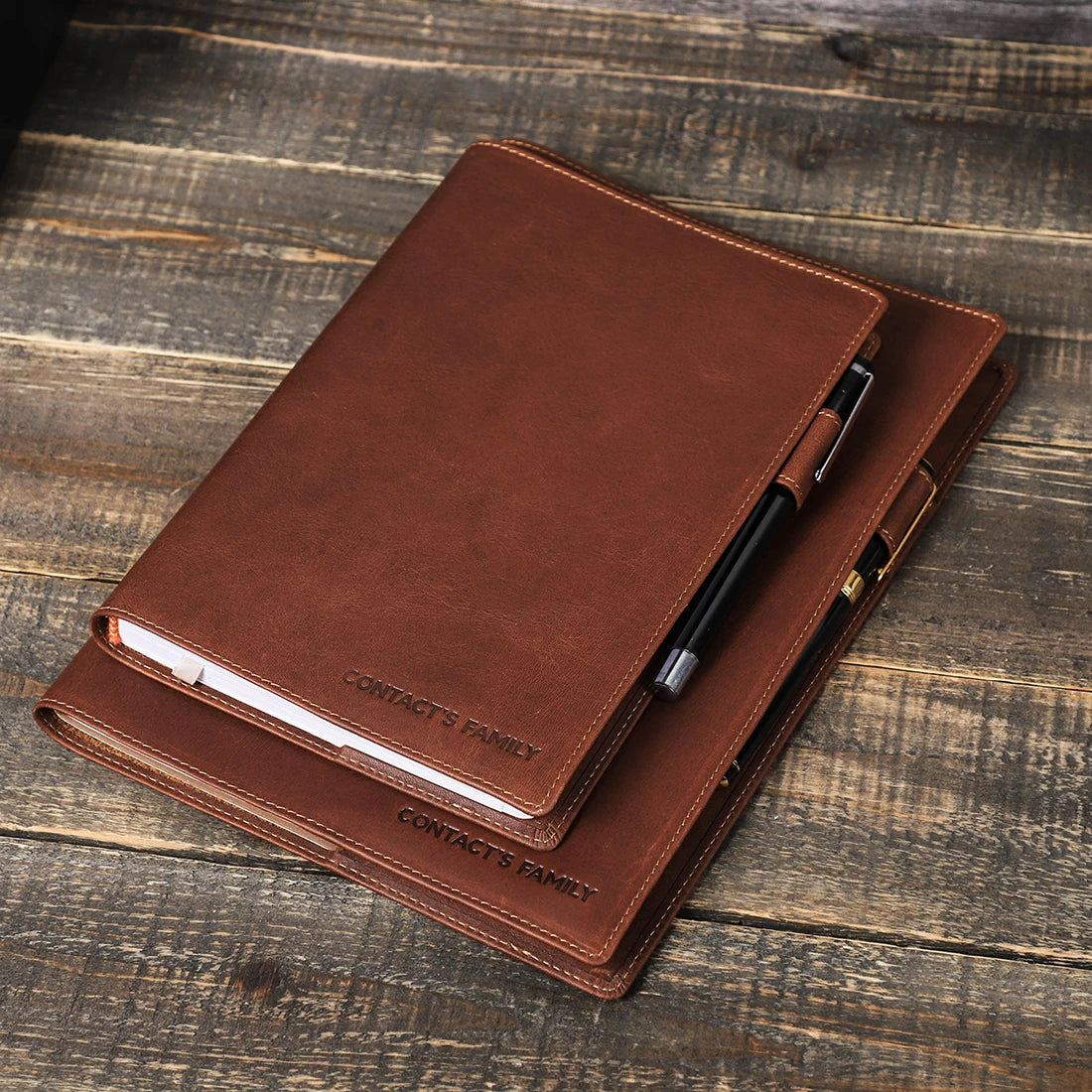 Copertina in vera pelle per quaderno A5 o B5, con portapenne – foto 4