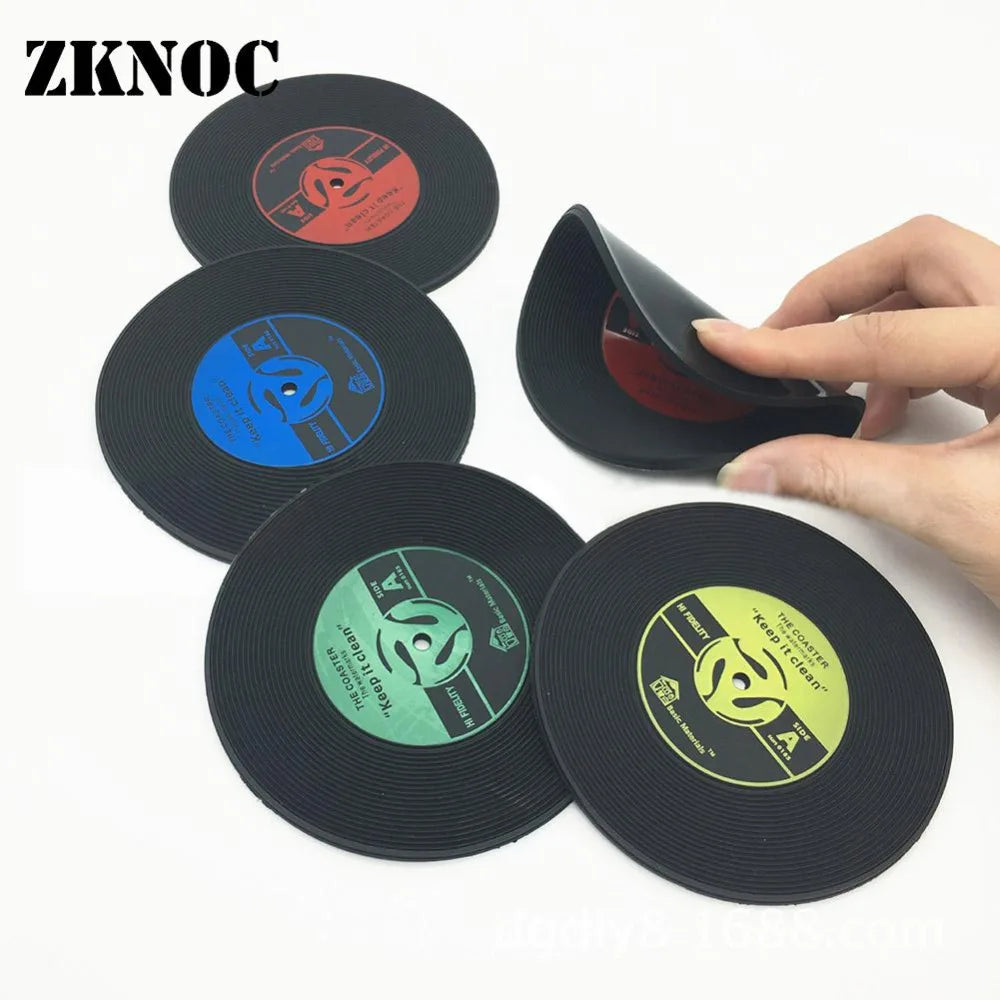 Set di Sottobicchieri Retro a Forma di Disco in Vinile