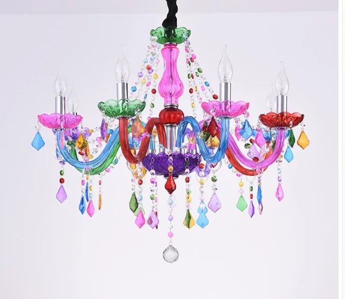 Lampadario boemo in cristallo colorato, da 5 a 10 luci