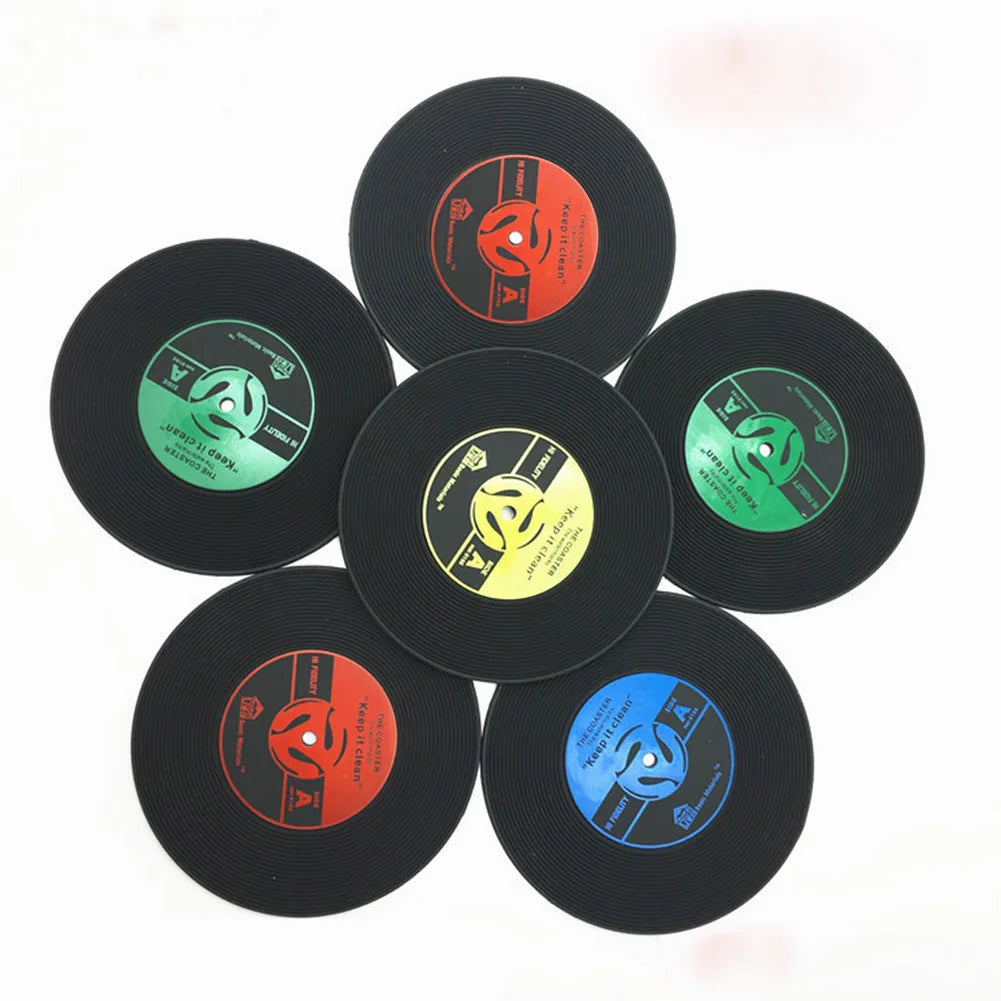 Set di Sottobicchieri Retro a Forma di Disco in Vinile