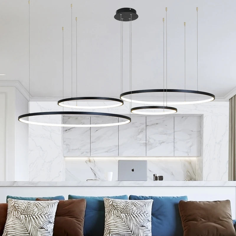 Lampadario LED ad anelli in alluminio, da 40 a 100 cm – dettaglio 2